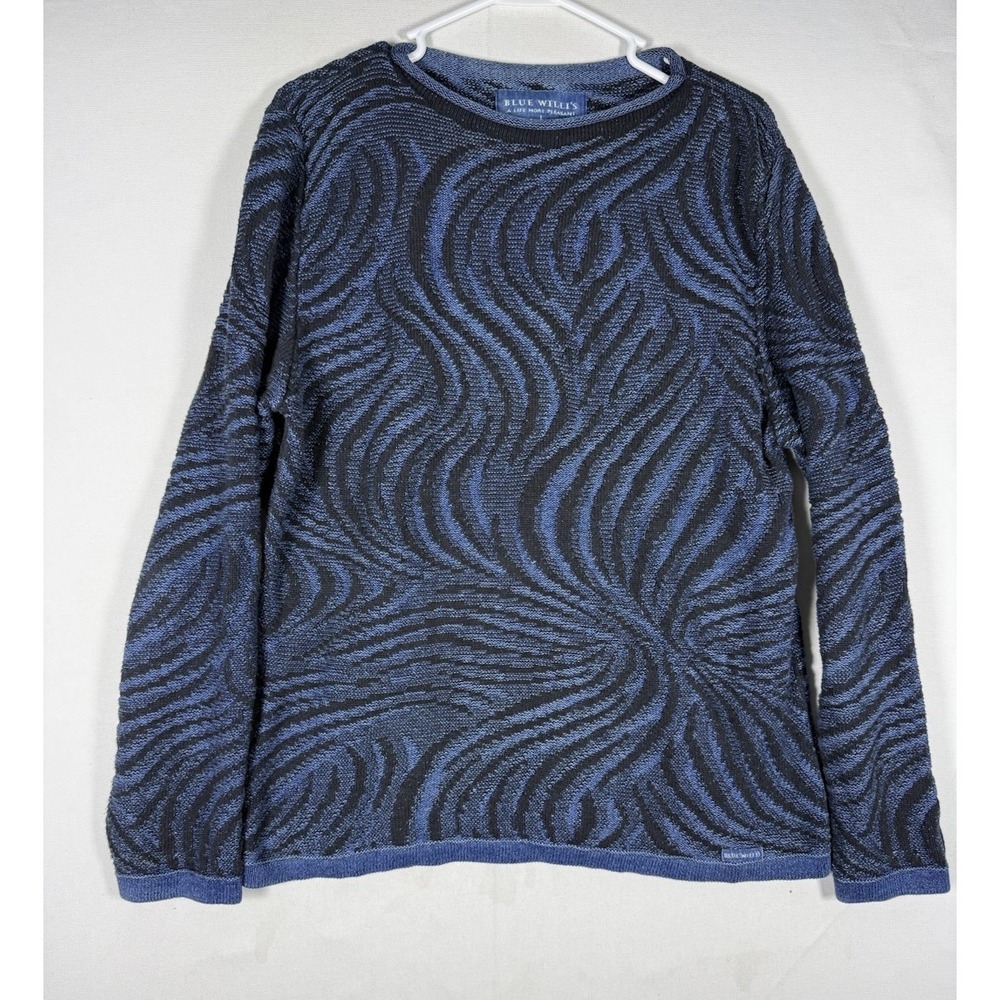 VTG Blue Willis Crew Neck Sweater Men's Large Blue Abstract Geometric Denmark